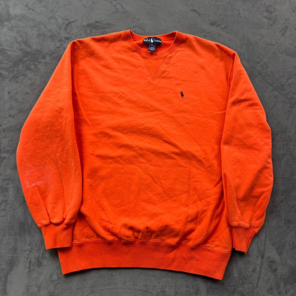 Polo Ralph Lauren Mens Orange V-Stitch Crewneck Sweatshirt Size Medium